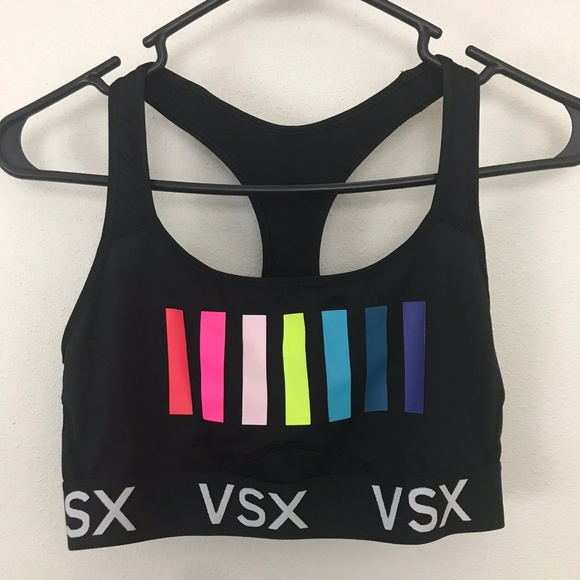 Victoria's Secret Other - VSX Rainbow Stripe Black w/Logo Sports Bra
